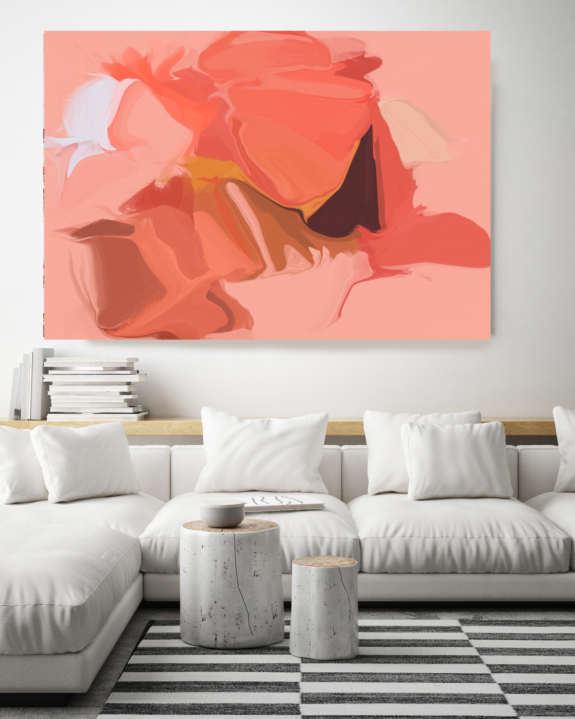 Coral Rojo Plasma Fluye Pintura Arte Giclee texturizado a mano sobre lienzo 40Hx60W