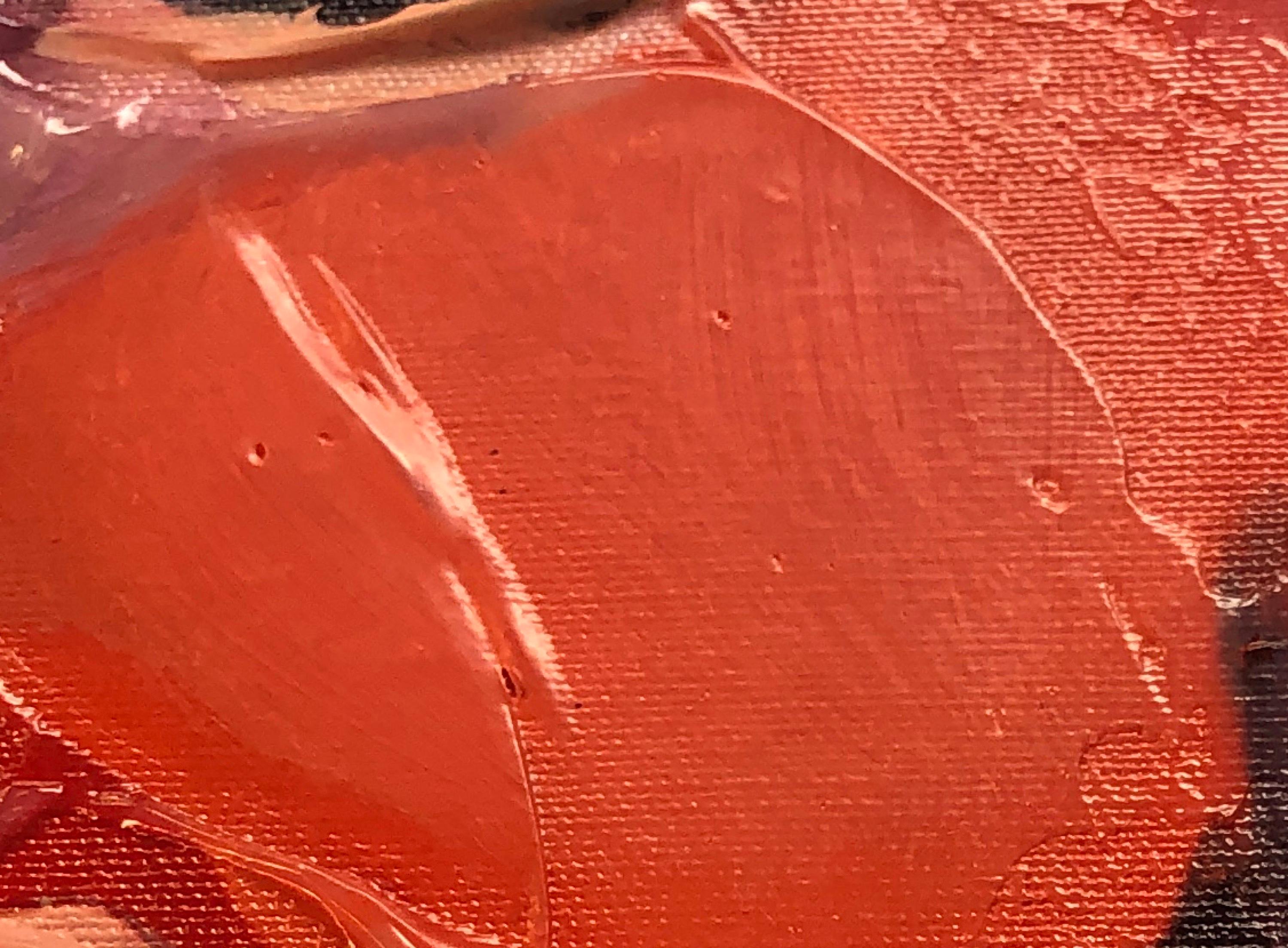 Coral Rojo Plasma Fluye Pintura Arte Giclee texturizado a mano sobre lienzo 40Hx60W