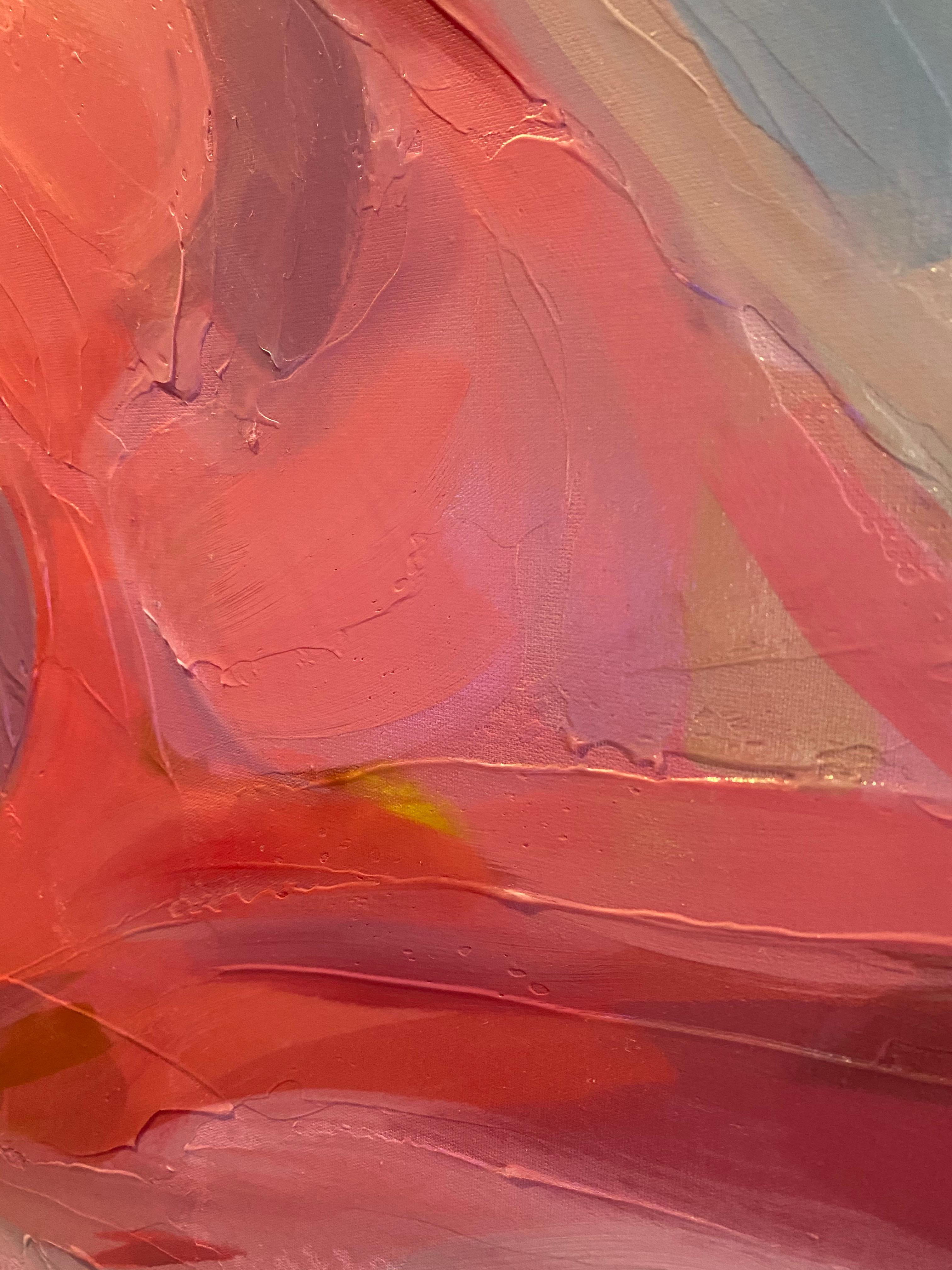 Coral Rojo Plasma Fluye Pintura Arte Giclee texturizado a mano sobre lienzo 40Hx60W