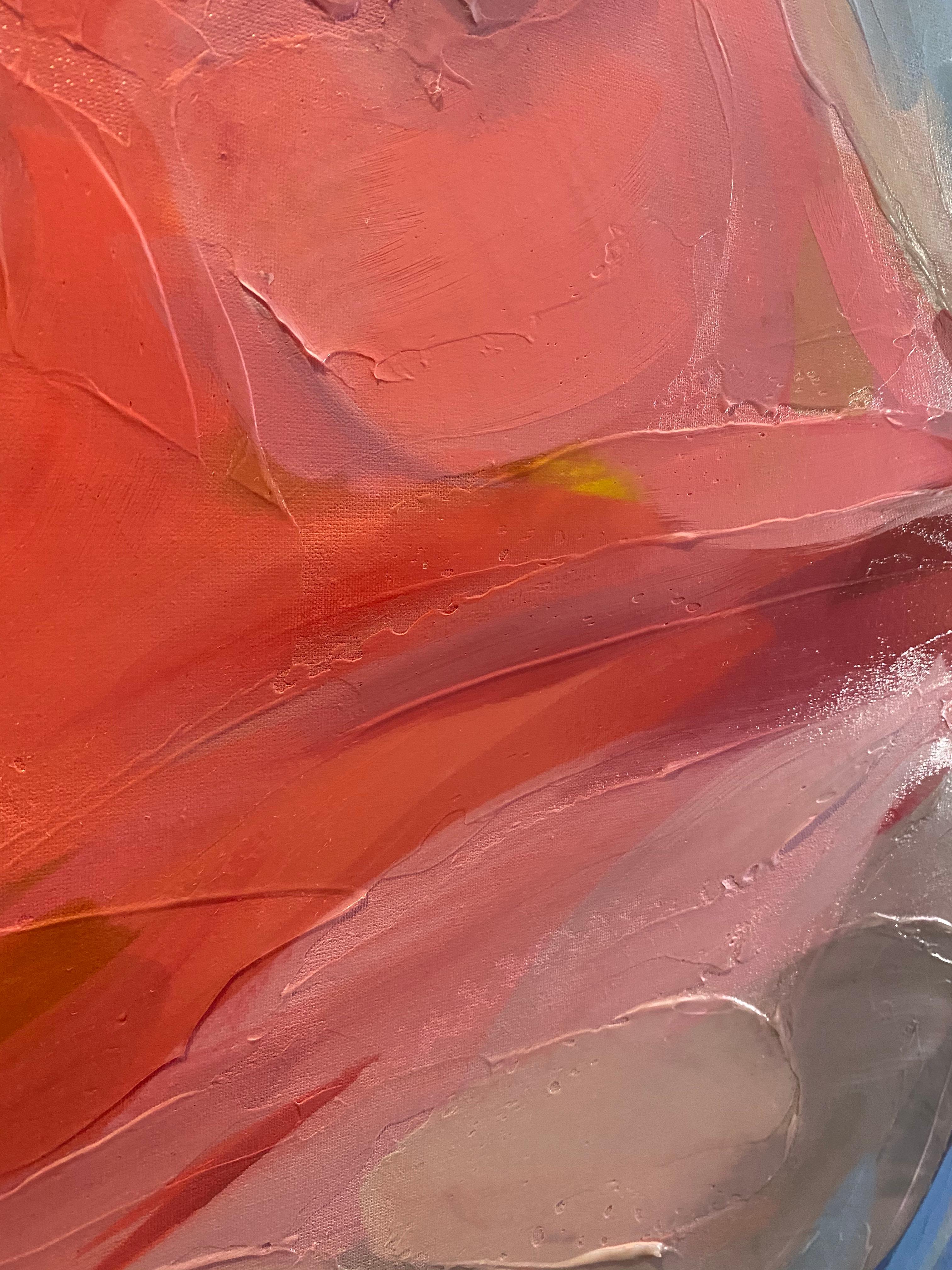 Coral Rojo Plasma Fluye Pintura Arte Giclee texturizado a mano sobre lienzo 40Hx60W