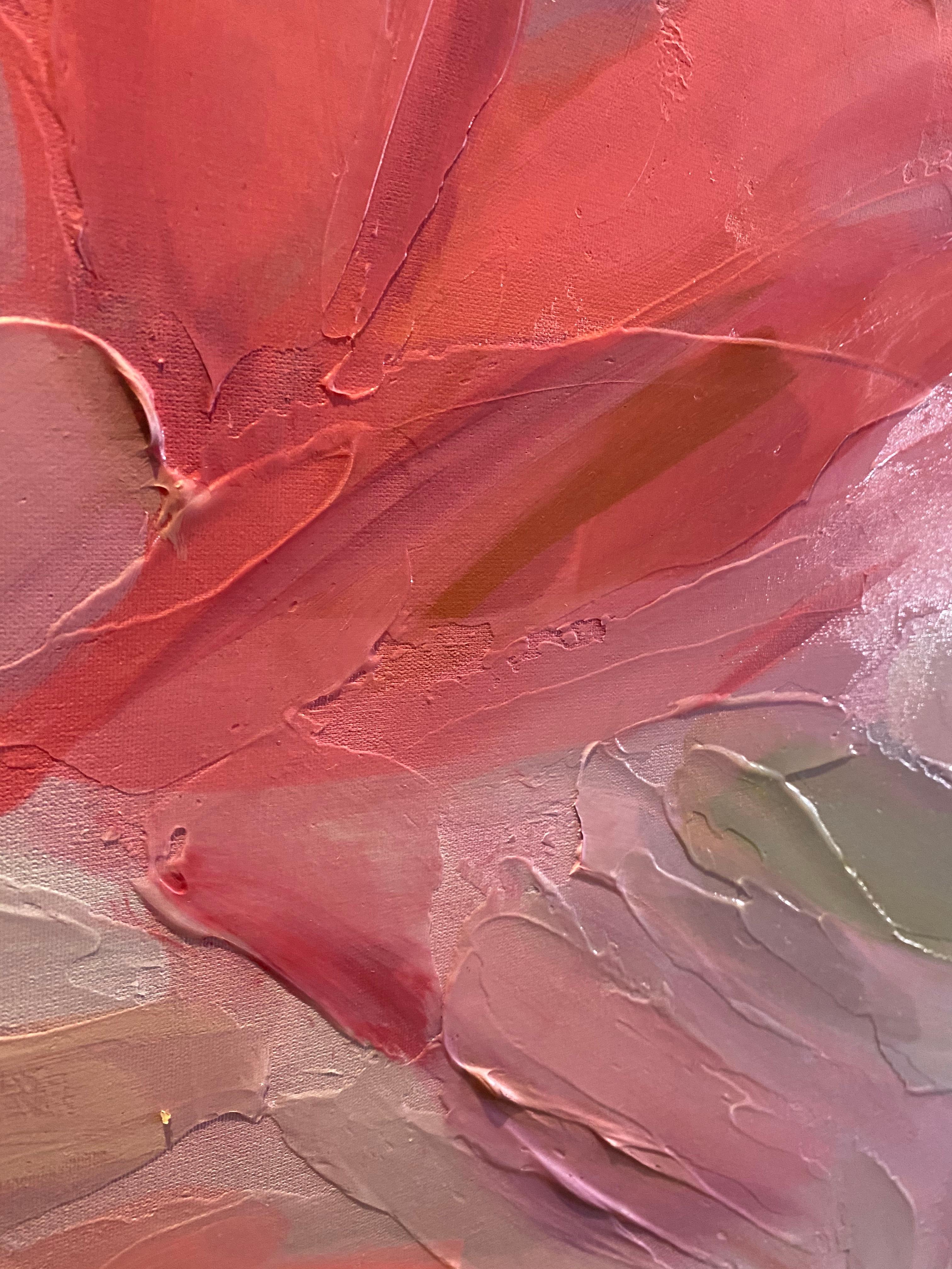 Coral Rojo Plasma Fluye Pintura Arte Giclee texturizado a mano sobre lienzo 40Hx60W