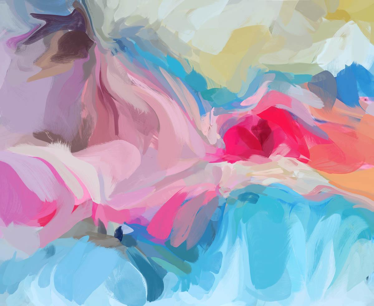 Pittura d'arte azzurra Giclée testurizzata a mano su tela 40H x 60W