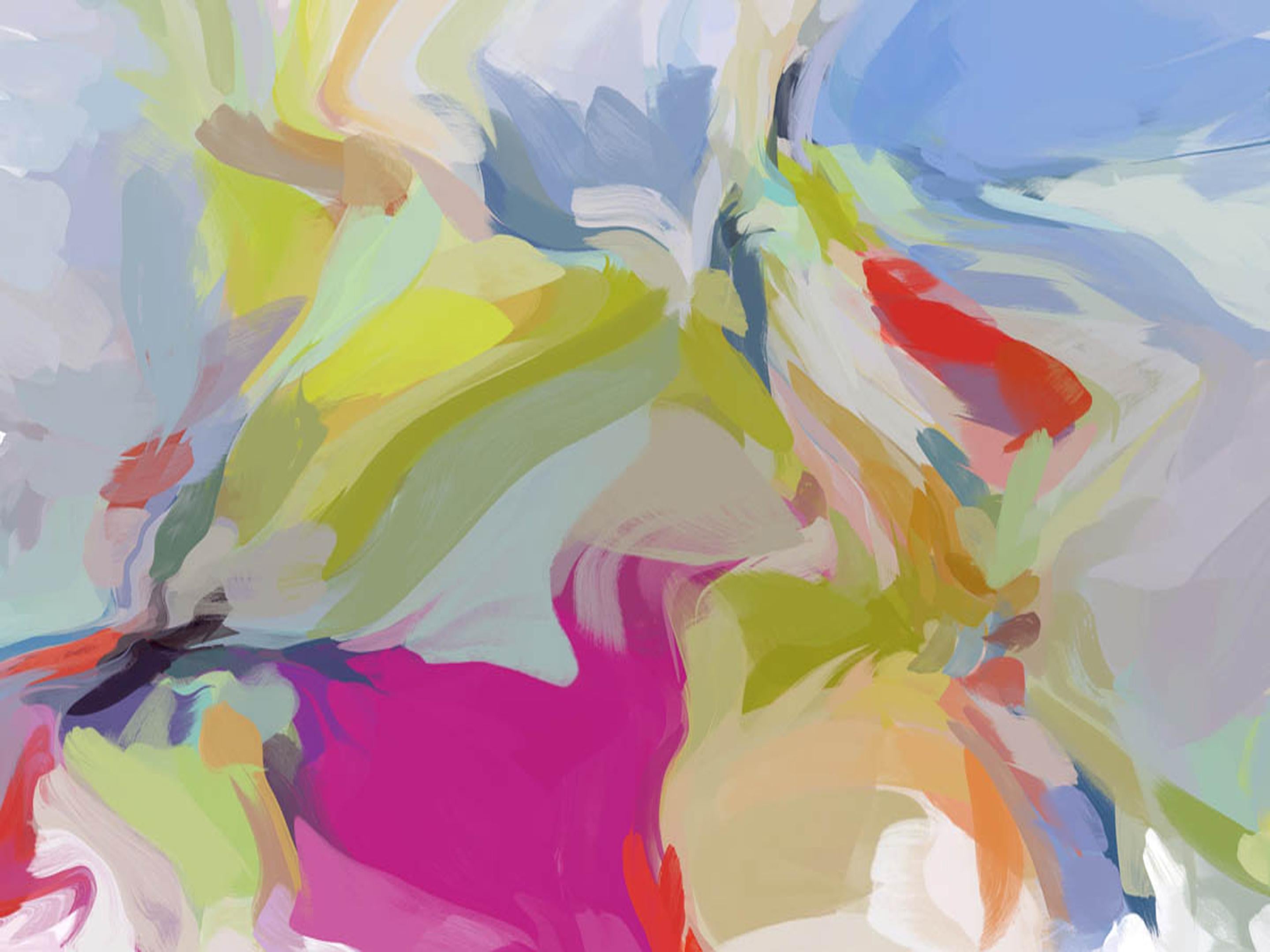 Stop Fuegos Artificiales Arte Abstracto Rosa Azul Giclee Texturizado a Mano sobre Lienzo 40Hx 60W"