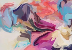 Pintura abstracta vívida Arte Giclee texturizado a mano sobre lienzo 40Hx 60W" Desconocido