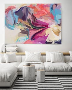 Pintura abstracta vívida Arte Giclee texturizado a mano sobre lienzo 40Hx 60W" Desconocido