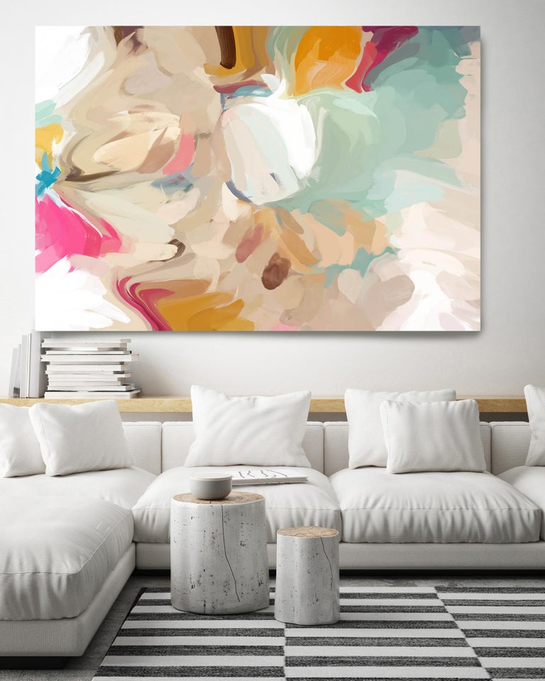 Champagne Abstract Pastel Colors Art Textured Giclee on Canvas 40Hx 60W