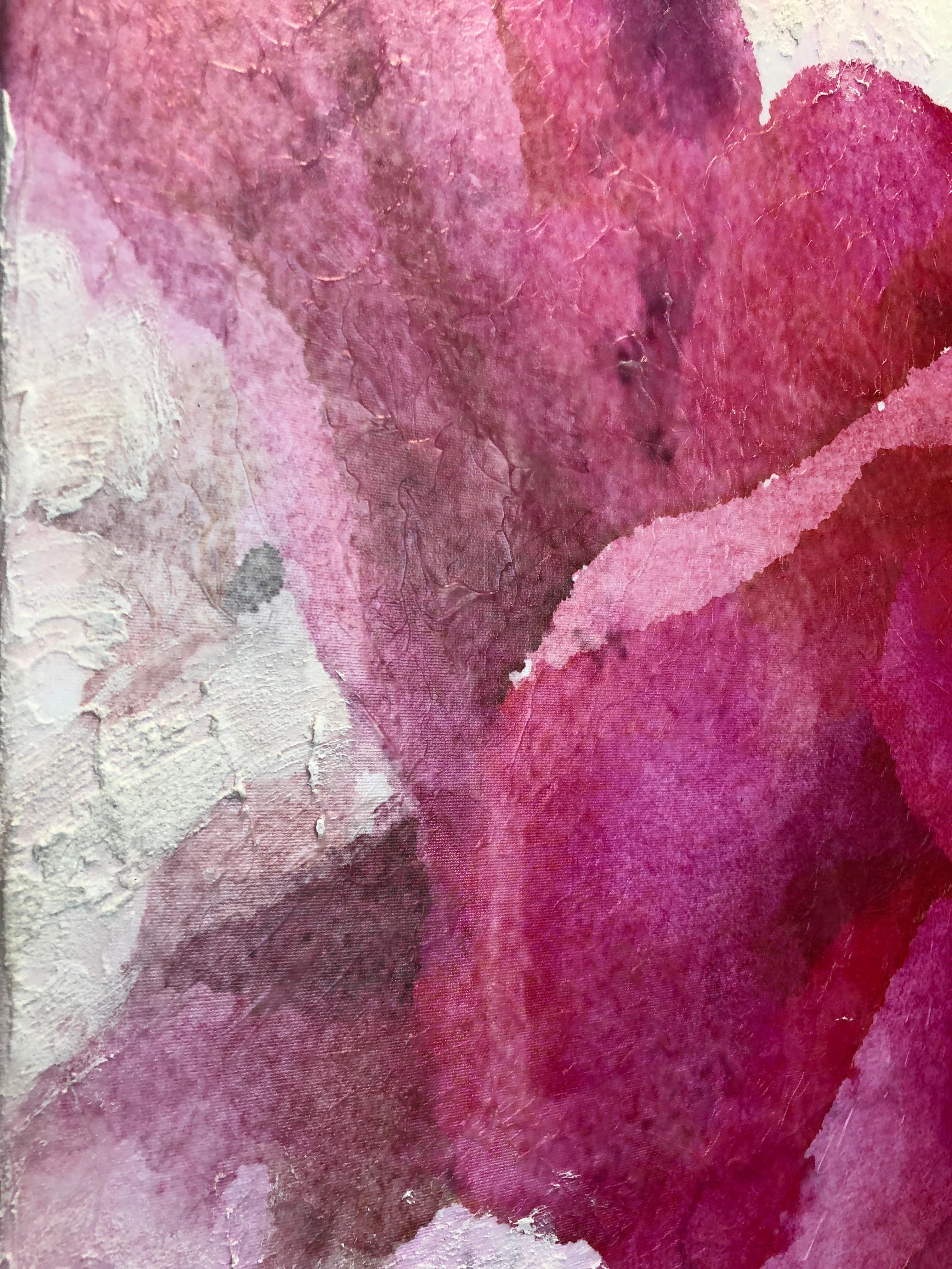 Pink Peony Shabby Chic Hand Embellished Textured Giclee on Canvas  12
