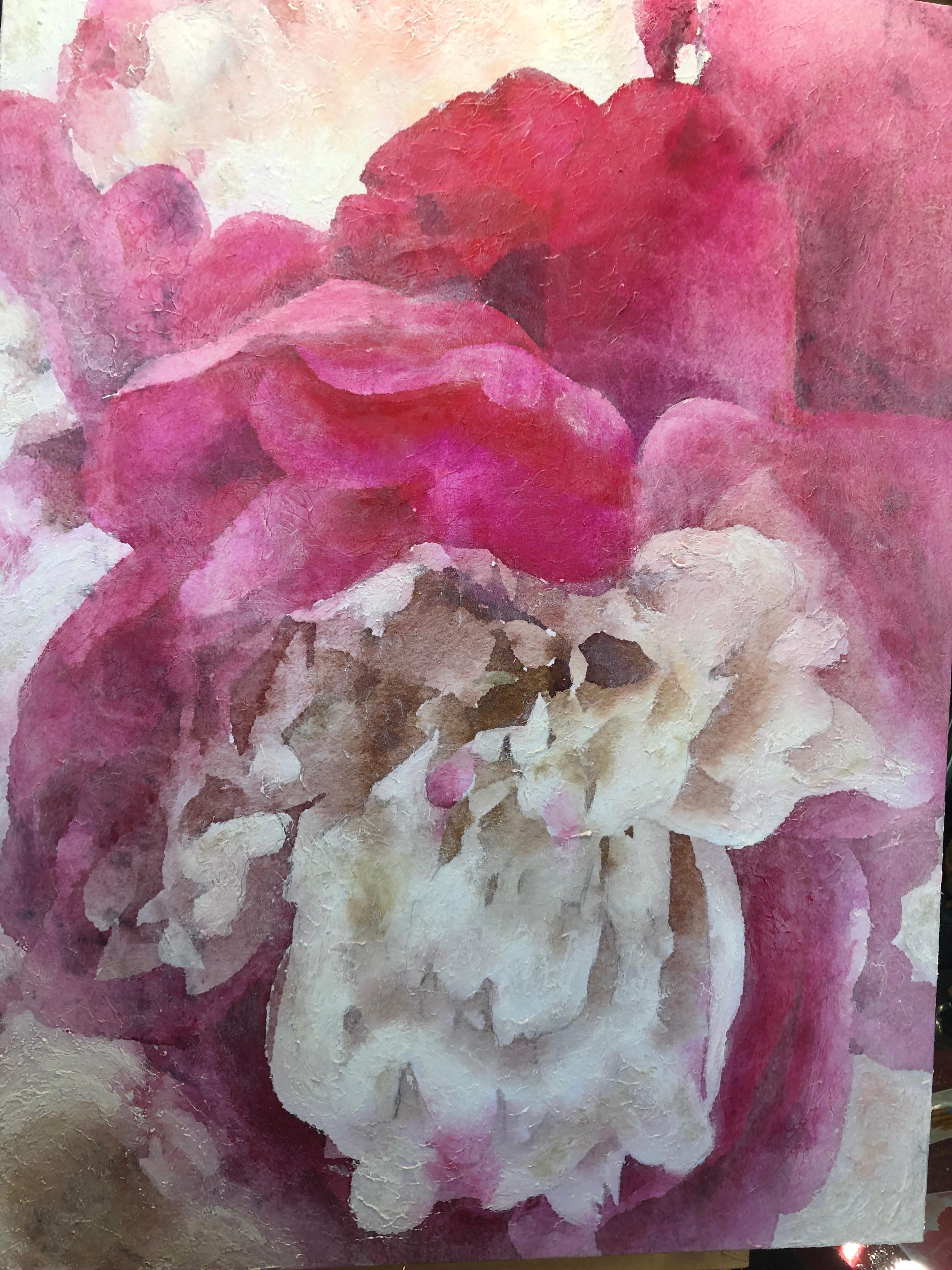 Pink Peony Shabby Chic Hand Embellished Textured Giclee on Canvas  8
