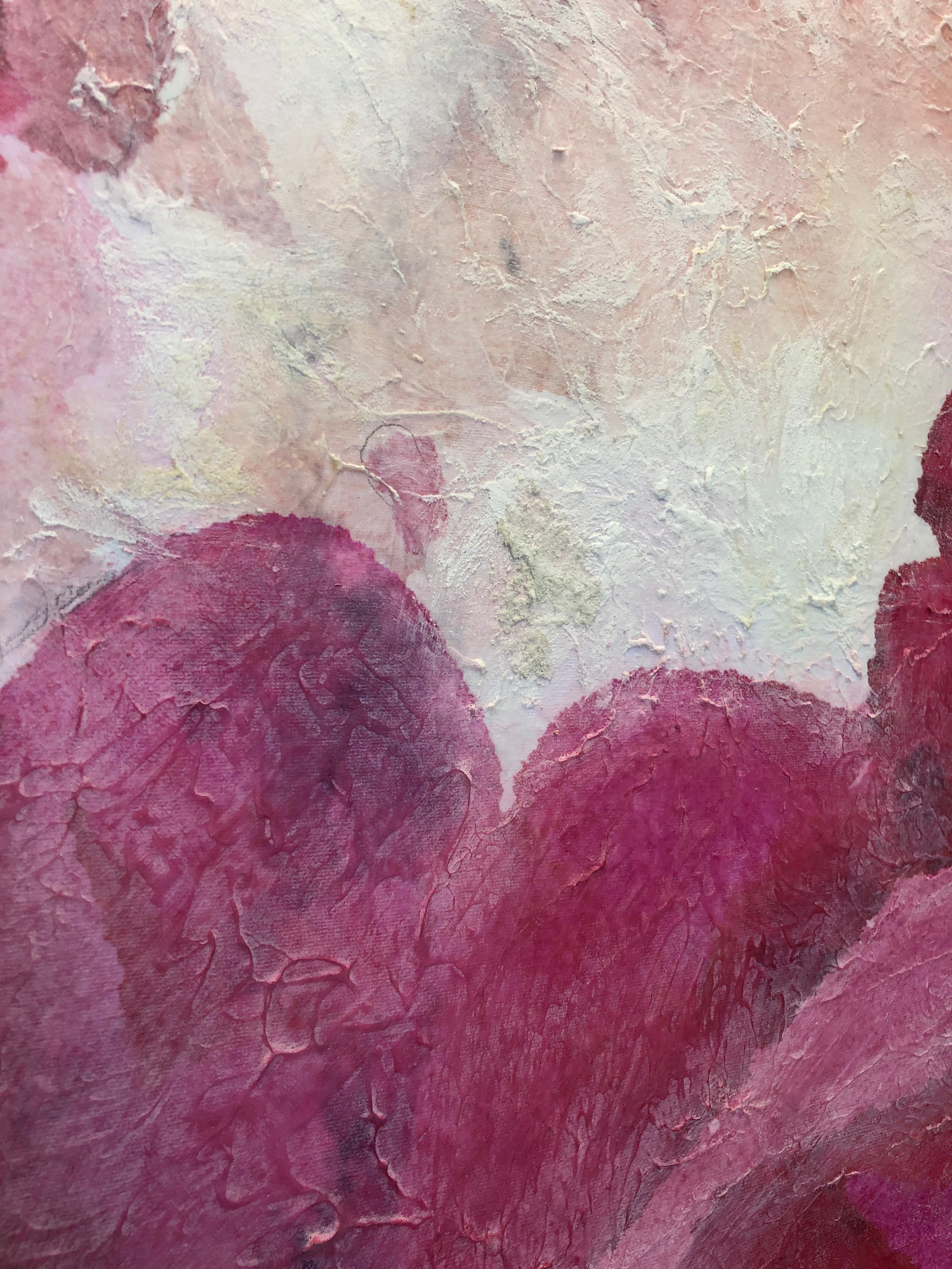 Pink Peony Shabby Chic Hand Embellished Textured Giclee on Canvas  5