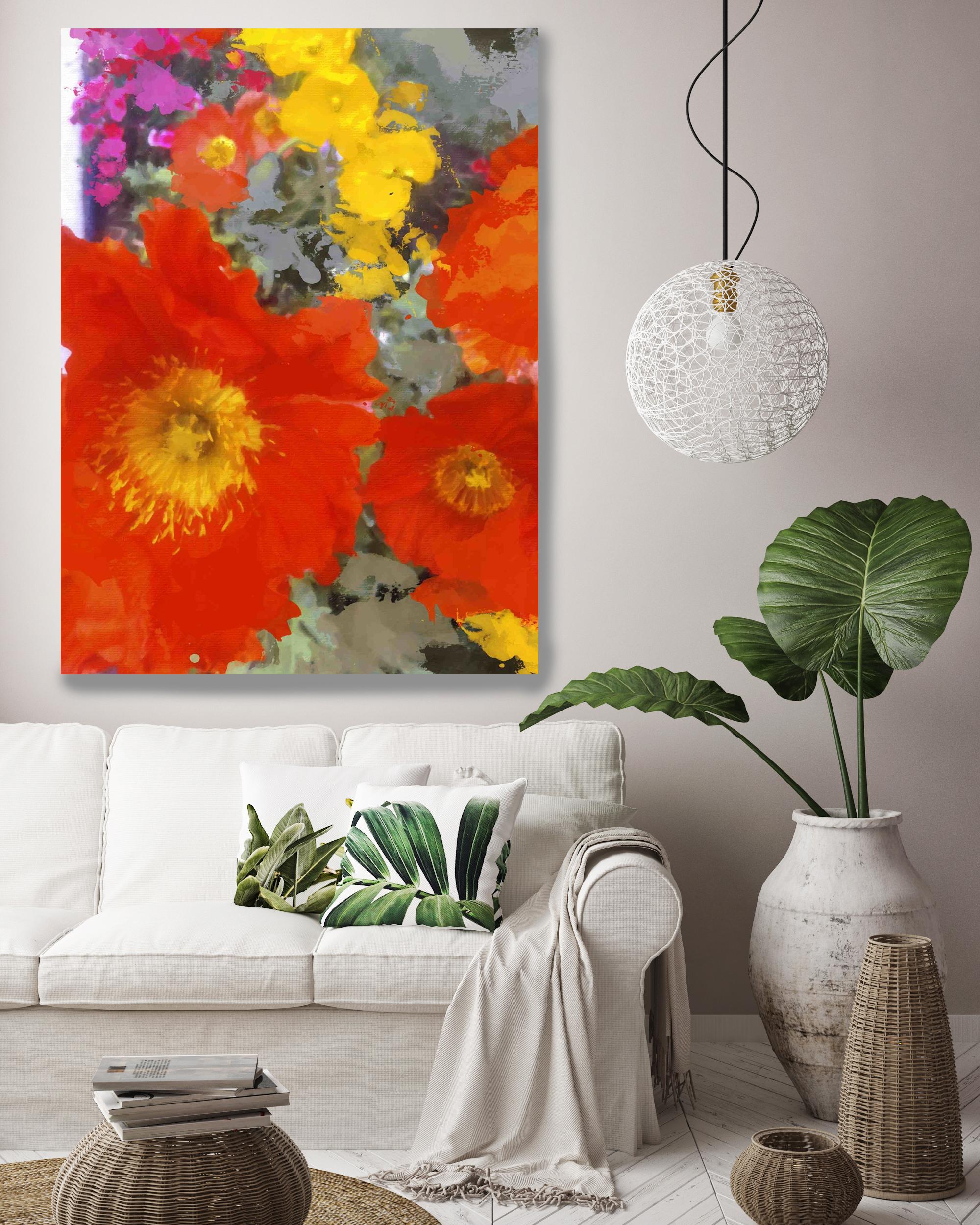 Red Poppy Magic Painting Hand Embellished Giclee on Canvas 60H X 40W For Sale 1