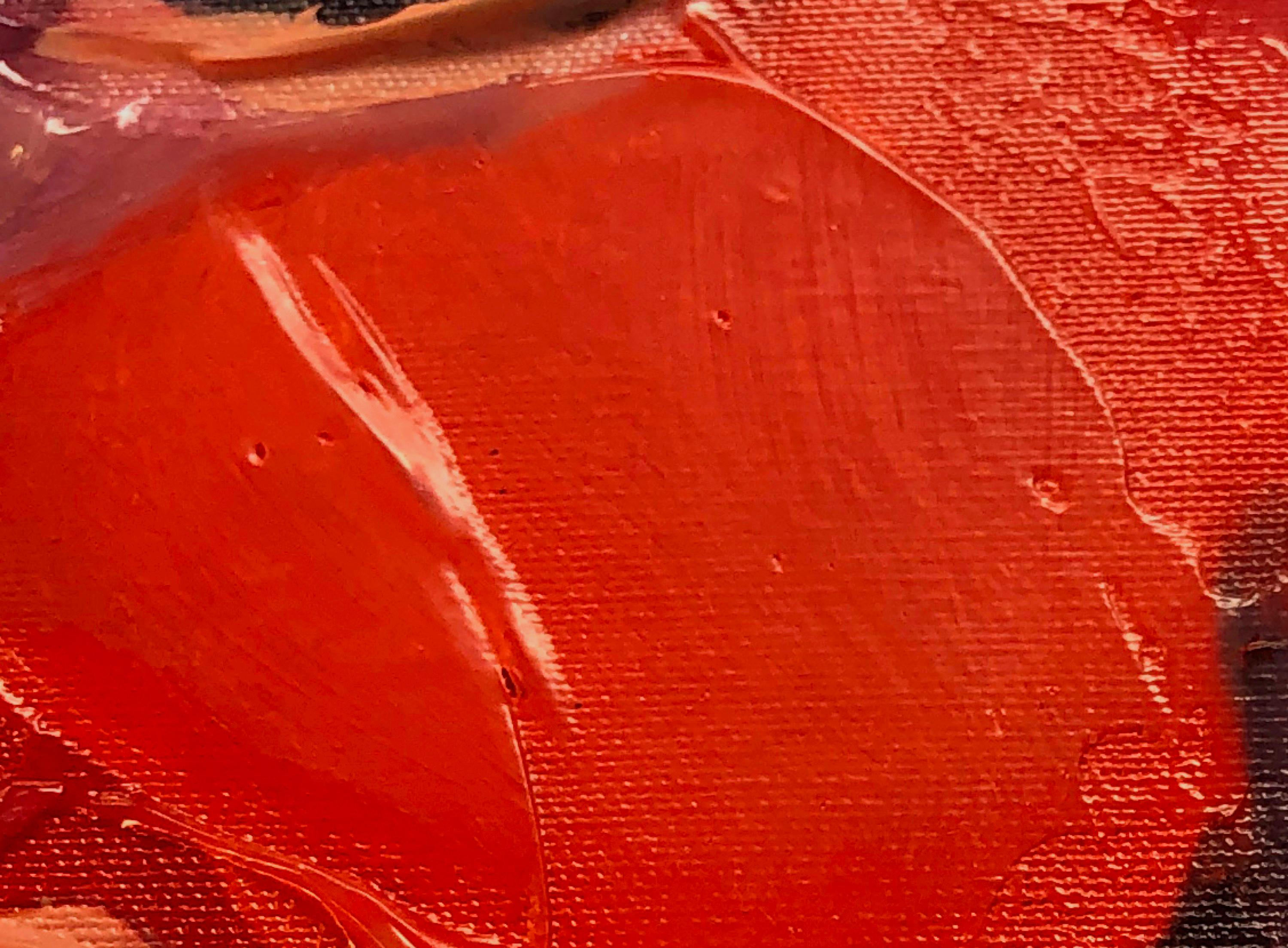 Peinture magique coquelicot rouge embellie à la main Giclée sur toile 60 H X 40 L en vente 1