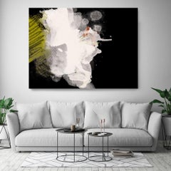 Weißes und schwarzes geblümtes Gemälde, von Hand verschönert, Giclee auf Leinwand, 40 H x 60 B