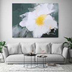 Peinture florale verte embellie à la main Giclée sur toile 40H X 60W Cheminée chaude