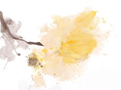 Peinture de pivoine jaune, ornée à la main, giclée sur toile 40H X 60W Un toucher léger