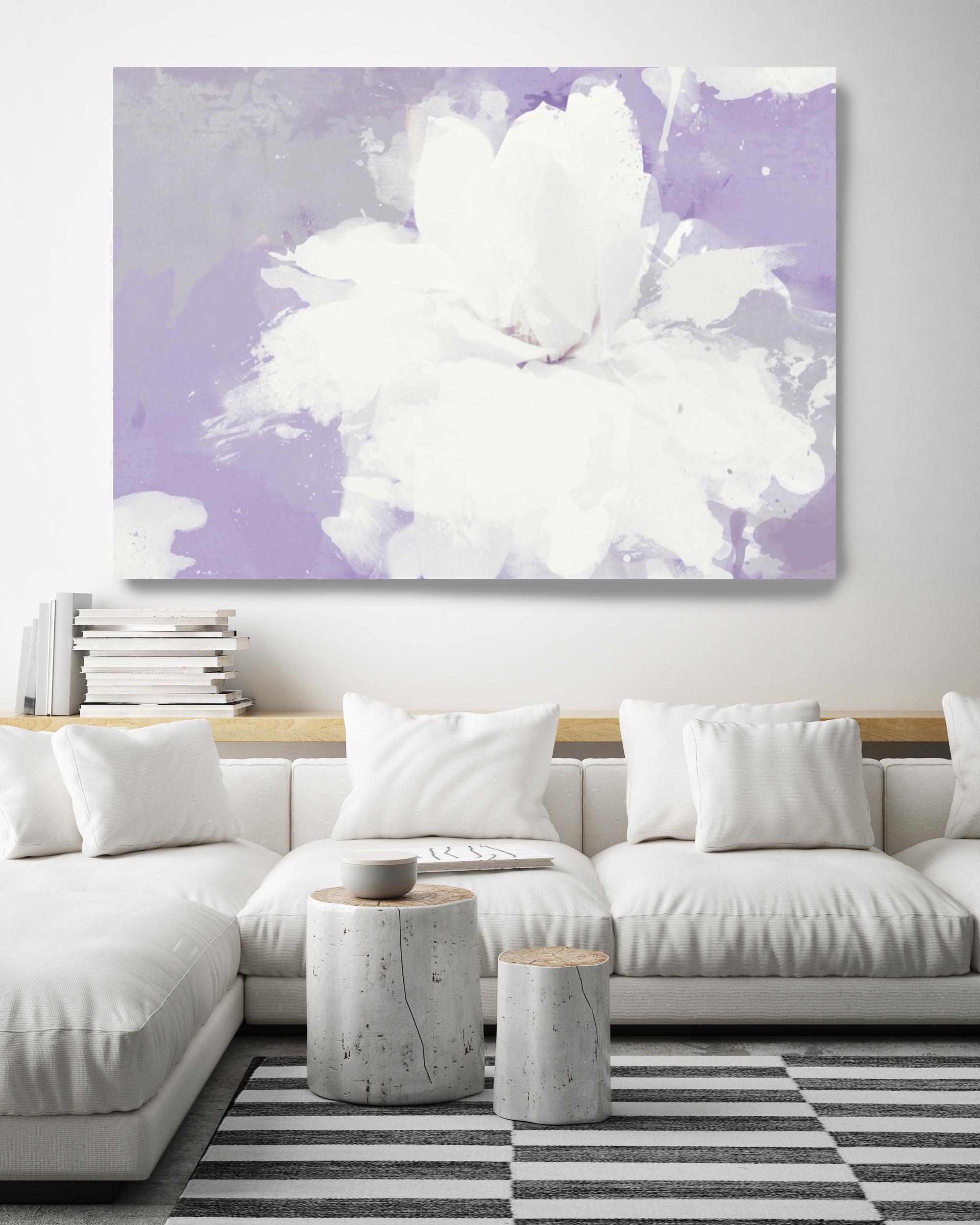Pale Lavender Charm Floral Painting Hand Embellished Giclee on Canvas 40H X 60W - Gray Still-Life Painting by Irena Orlov