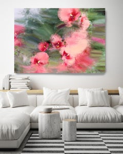 Ardor Floral Red Green Painting Hand verschönert Giclee auf Leinwand 60W X 40H