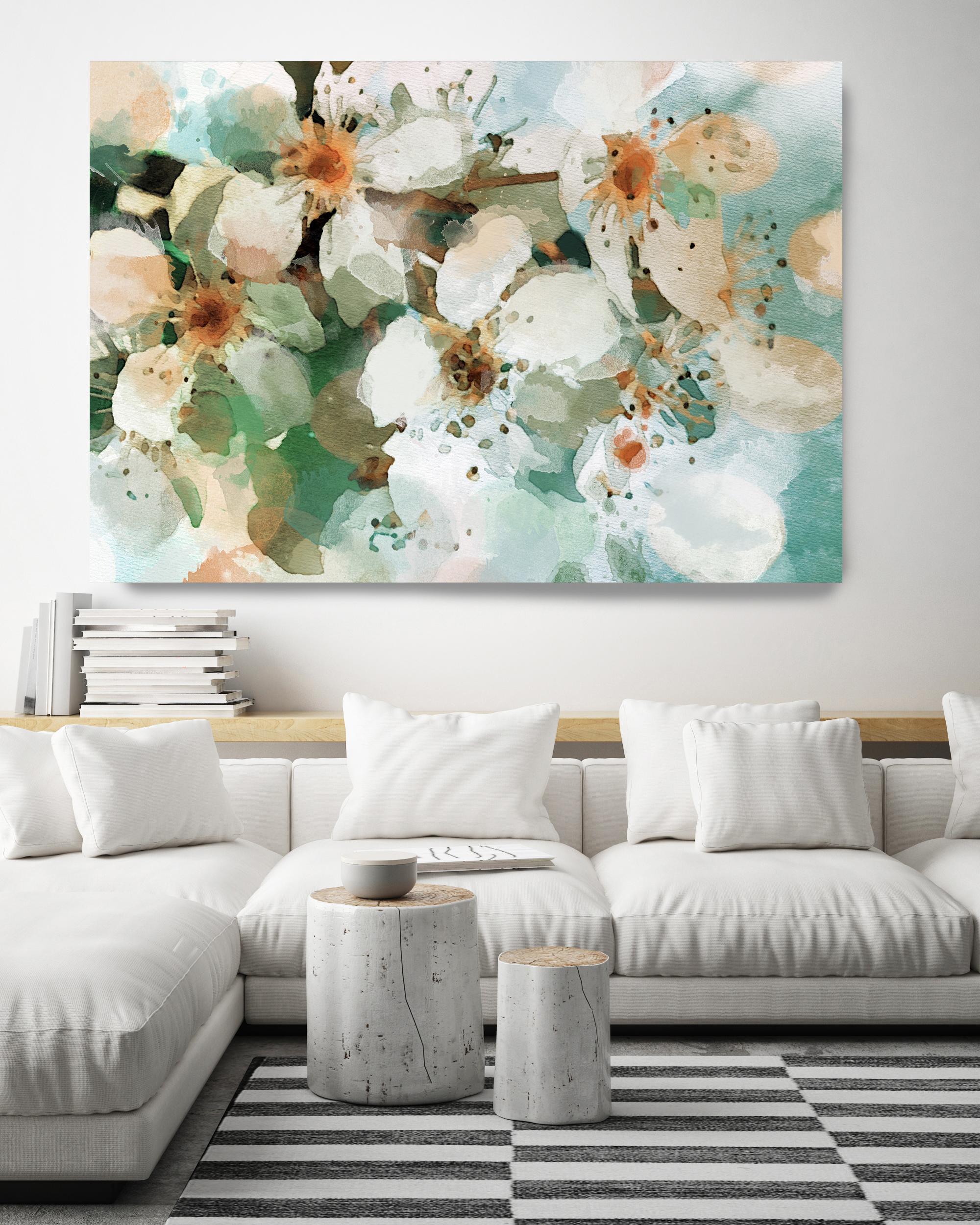 The Brilliance of the Day Floral Painting Embellished Giclee on Canvas 60WX40H For Sale 1