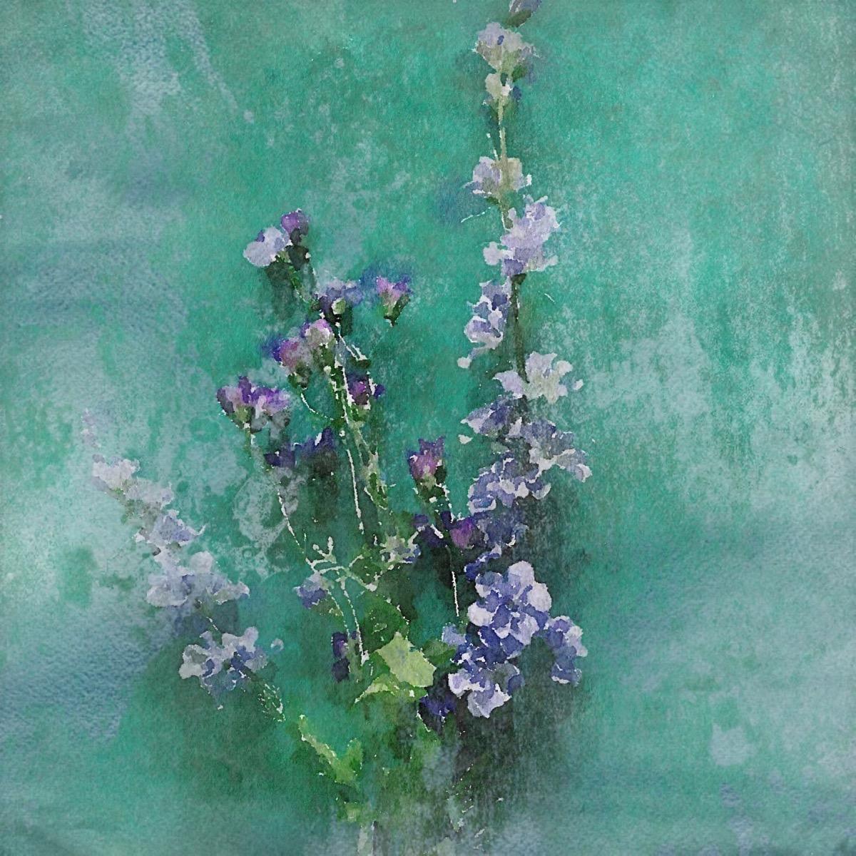 Teal Rustic Flowers Painting Art Hand Textured Giclee on Canvas 45x45" August