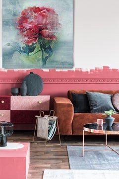 Stillleben-Blumengemälde, Kunst, handtexturiertes Giclee auf Leinwand 45x45" Strahlkraft