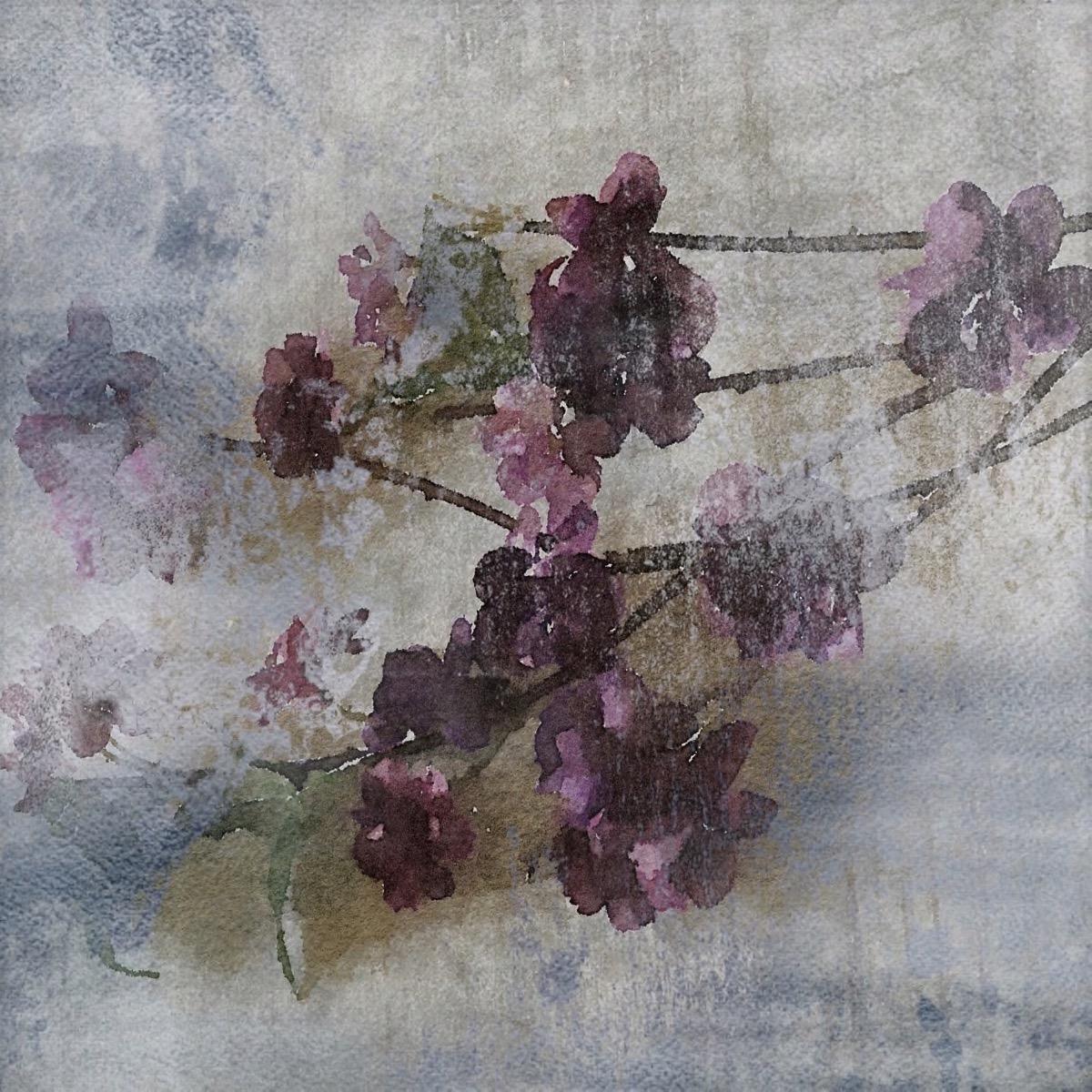 Flores moradas Naturaleza muerta Pintura rústica Arte Giclee texturizado sobre lienzo 45x45"