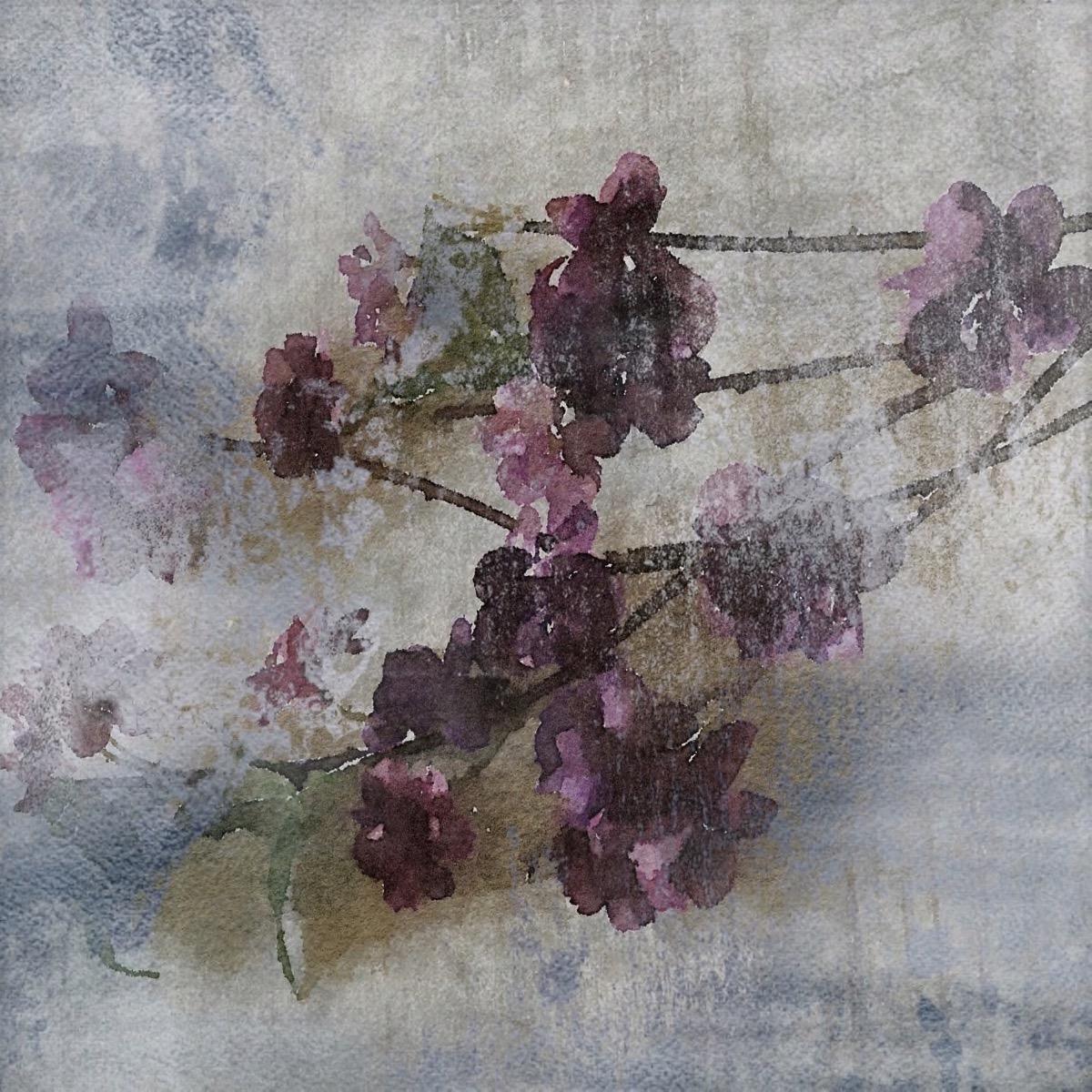 Nature morte de fleurs violettes - Peinture d'art rustique - Giclée texturé sur toile 45x45 po.  - Painting de Irena Orlov