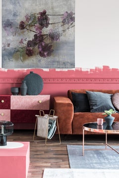 Lila Blumen Stillleben Rustikales Gemälde Kunst strukturiert Giclee auf Leinwand 45x45 Zoll