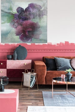 Rustikales lila Blumengemälde, strukturiert, Giclee auf Leinwand 45x45" Lila Sensation