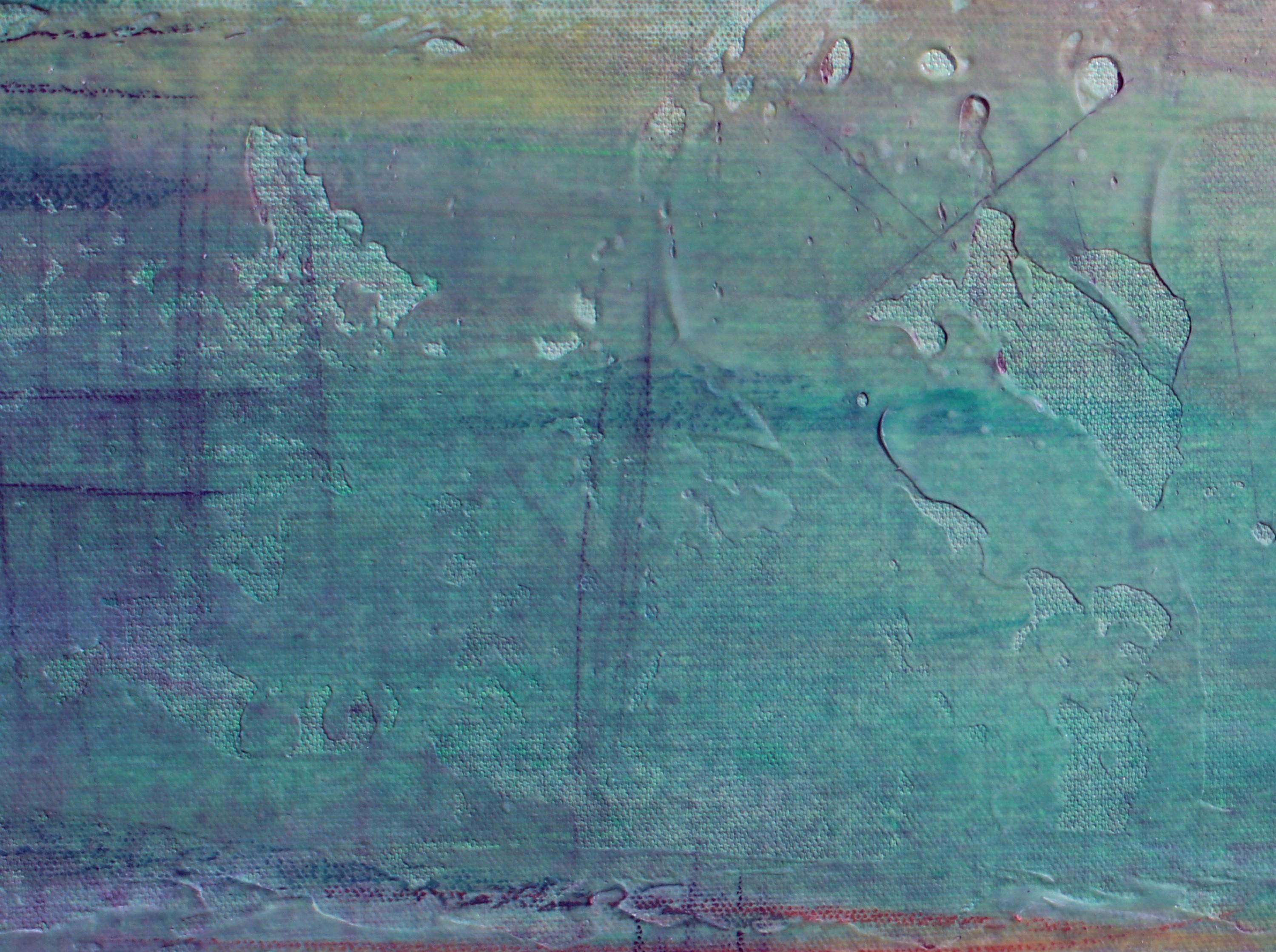 Rustikales Blumengemälde in Grün auf Leinwand, handstrukturiert, Giclee auf Leinwand 45x45 Zoll, Teal (Zeitgenössisch), Painting, von Irena Orlov