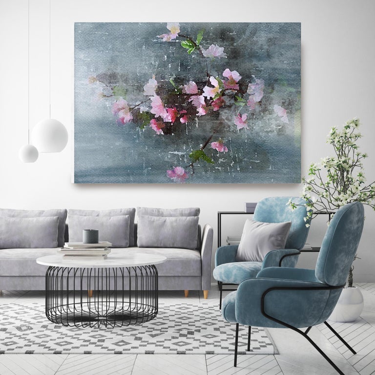 April Grace Rustic Flowers Painting Hand Embellished Giclee on Canvas 40H X 60W For Sale 1