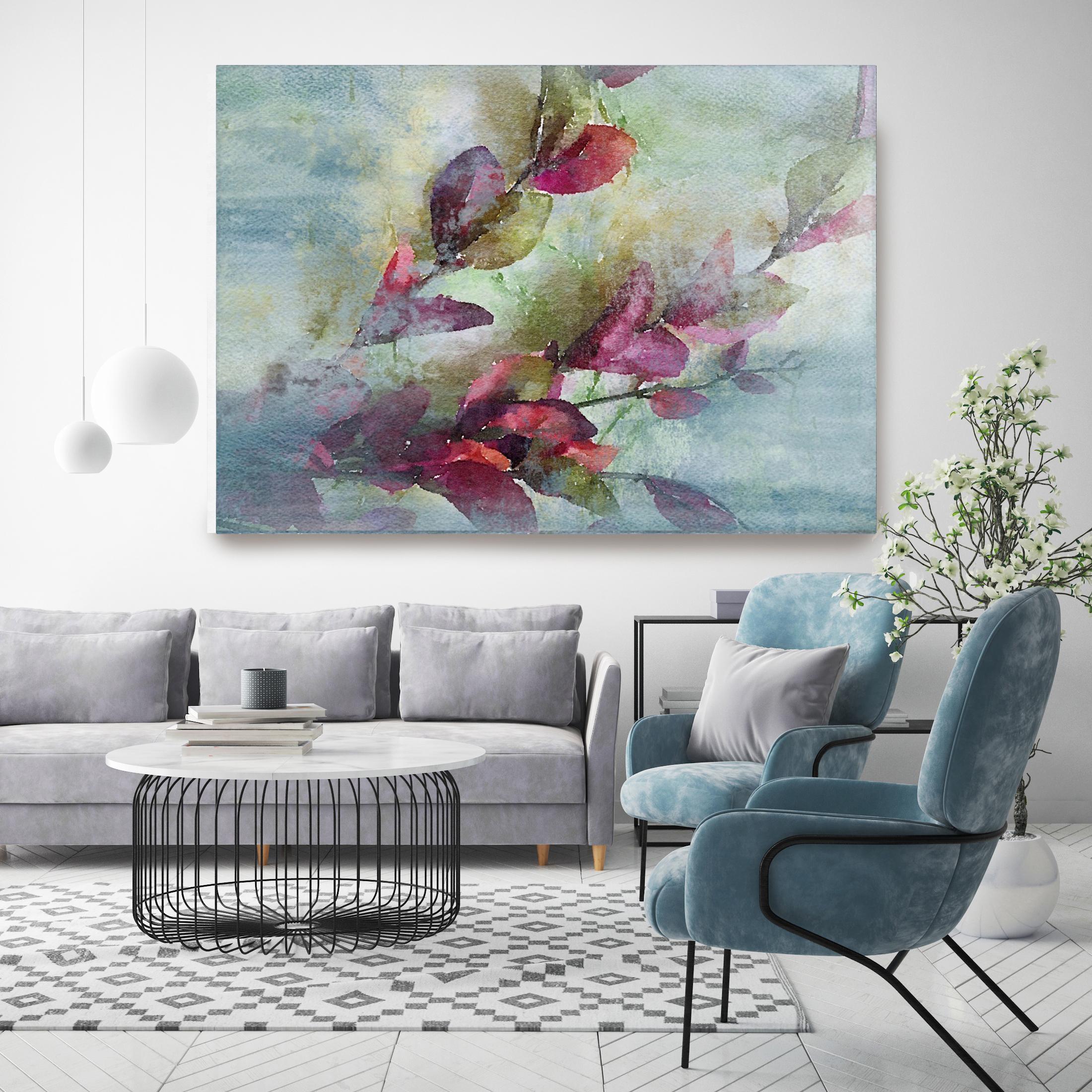 Sommer Morning Glory Blumen Gemälde verschönert Giclee auf Leinwand 40H X 60W – Painting von Irena Orlov