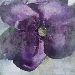 Purple Spring Rhapsody Rustic Flowers Painting Textured Giclee on Canvas 45x45"