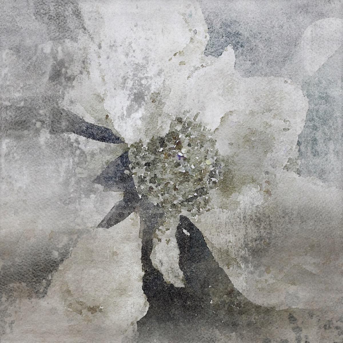 Irena Orlov Still-Life Painting - Lightly Frosted Silver Rustic Flowers Painting Textured Giclee on Canvas 45x45" 
