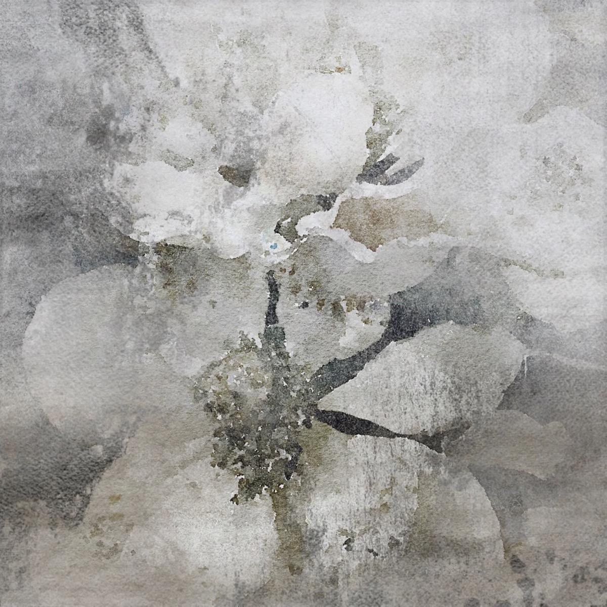 Irena Orlov Still-Life Painting - Lightly Frosted Silver Rustic Flowers Art Textured Giclee on Canvas 45x45" 