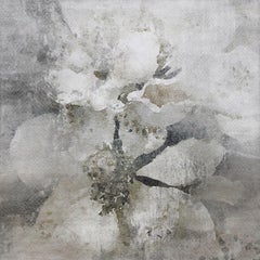 Lightly Frosted Silver Rustic Flowers Art Textured Giclee on Canvas 45x45" 