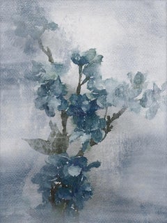 Beyond Blue 2, Rustic Flowers Painting Embellished Giclee on Canvas 40w X 60h