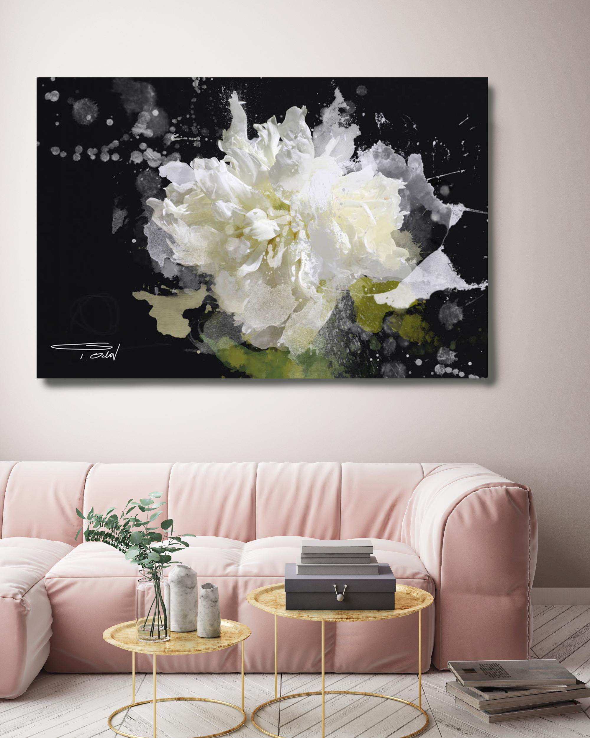 Blow Away on The Wind Floral Painting Hand Embellished Giclee on Canvas 40H X60W - Contemporary Mixed Media Art by Irena Orlov