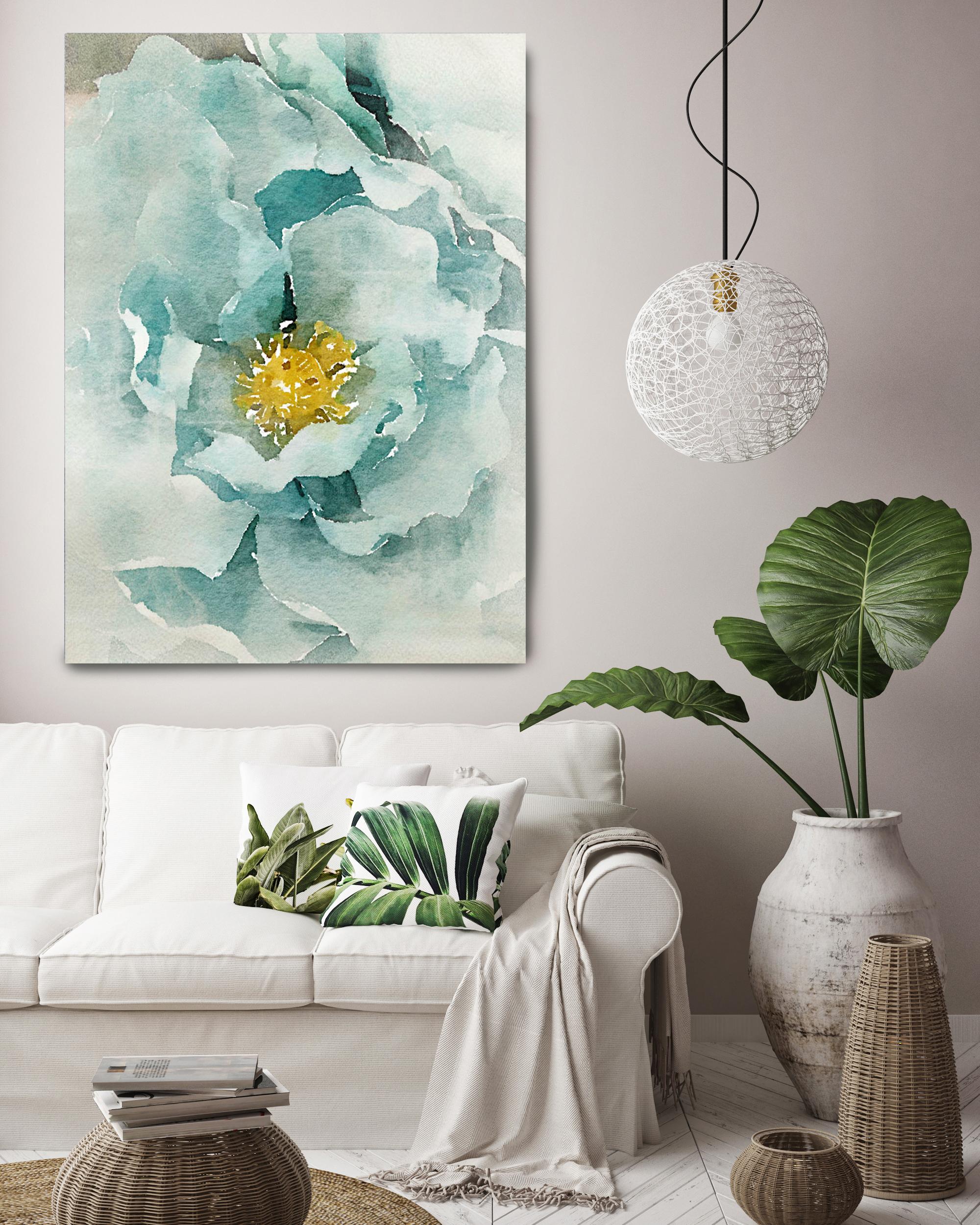 Aqua Dream Rustic Flowers Painting Embellished Giclee on Canvas 40w X 60h 1
