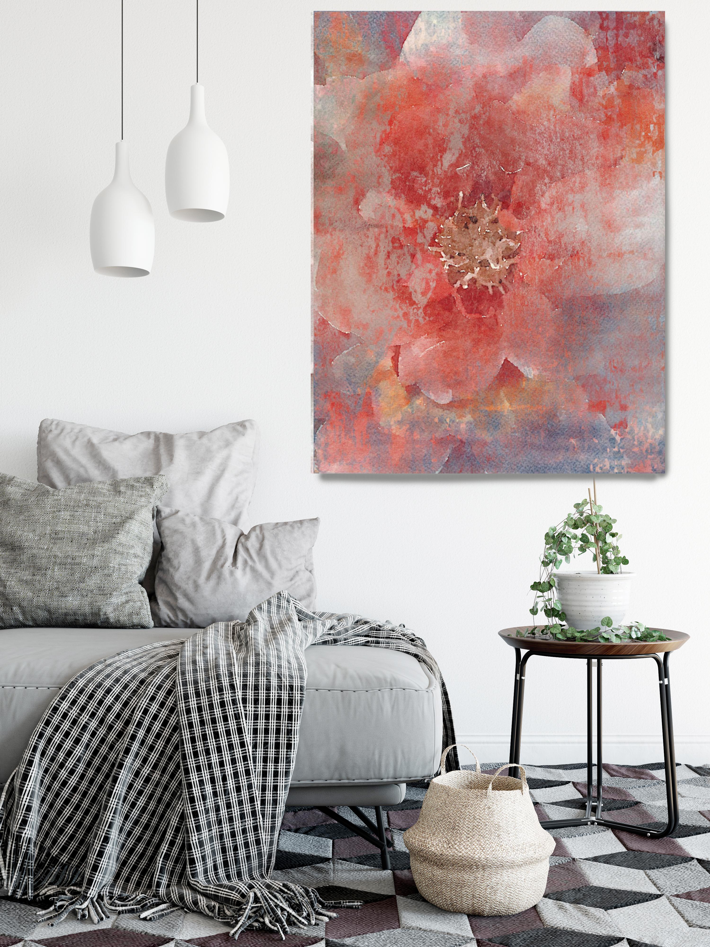 The red symphony Rustic Flowers Painting Embellished Giclee on Canvas 40w X 60h 2