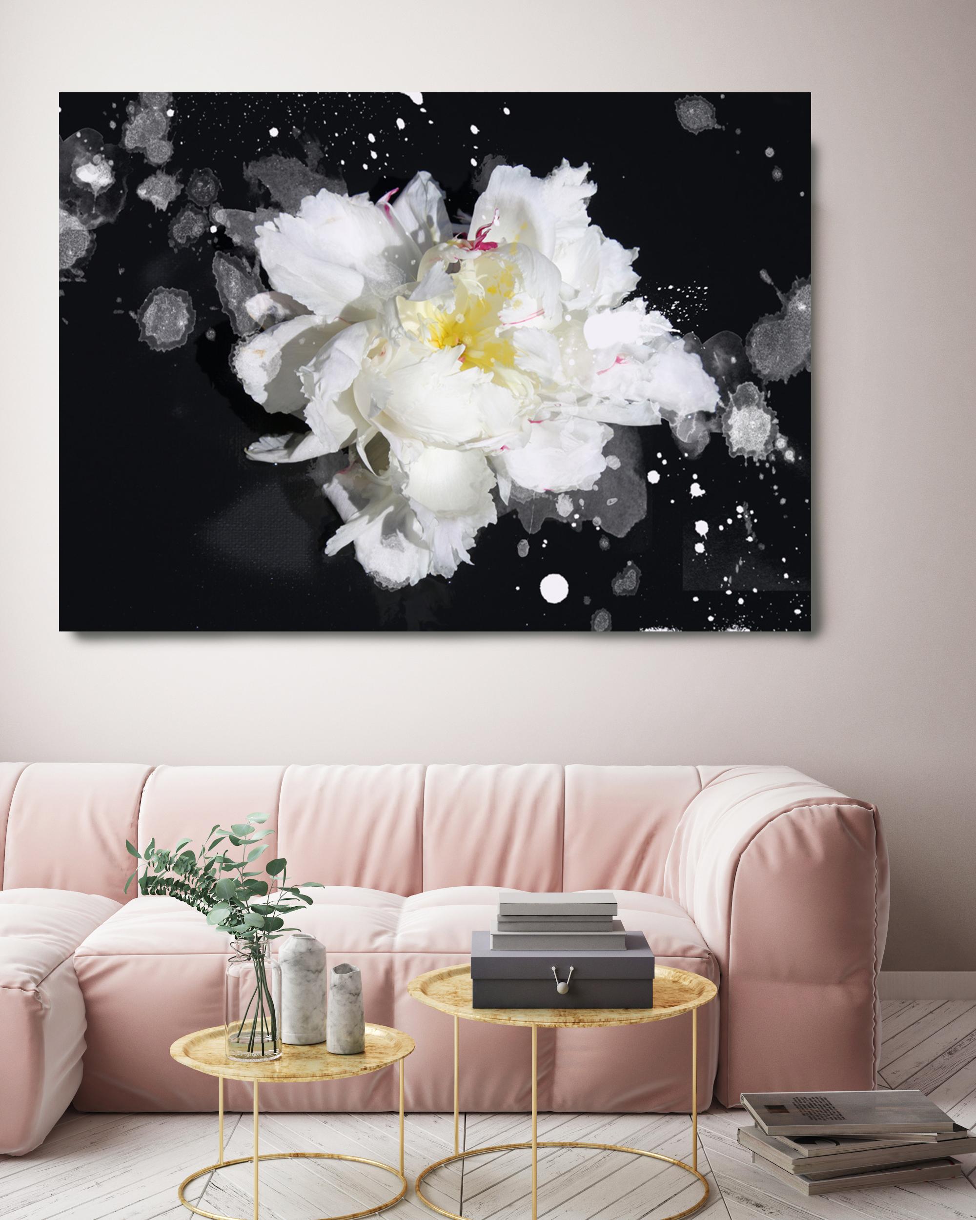 Black White Floral Art Embellished Giclee on Canvas 40H X 60W  Breathless - Painting by Irena Orlov