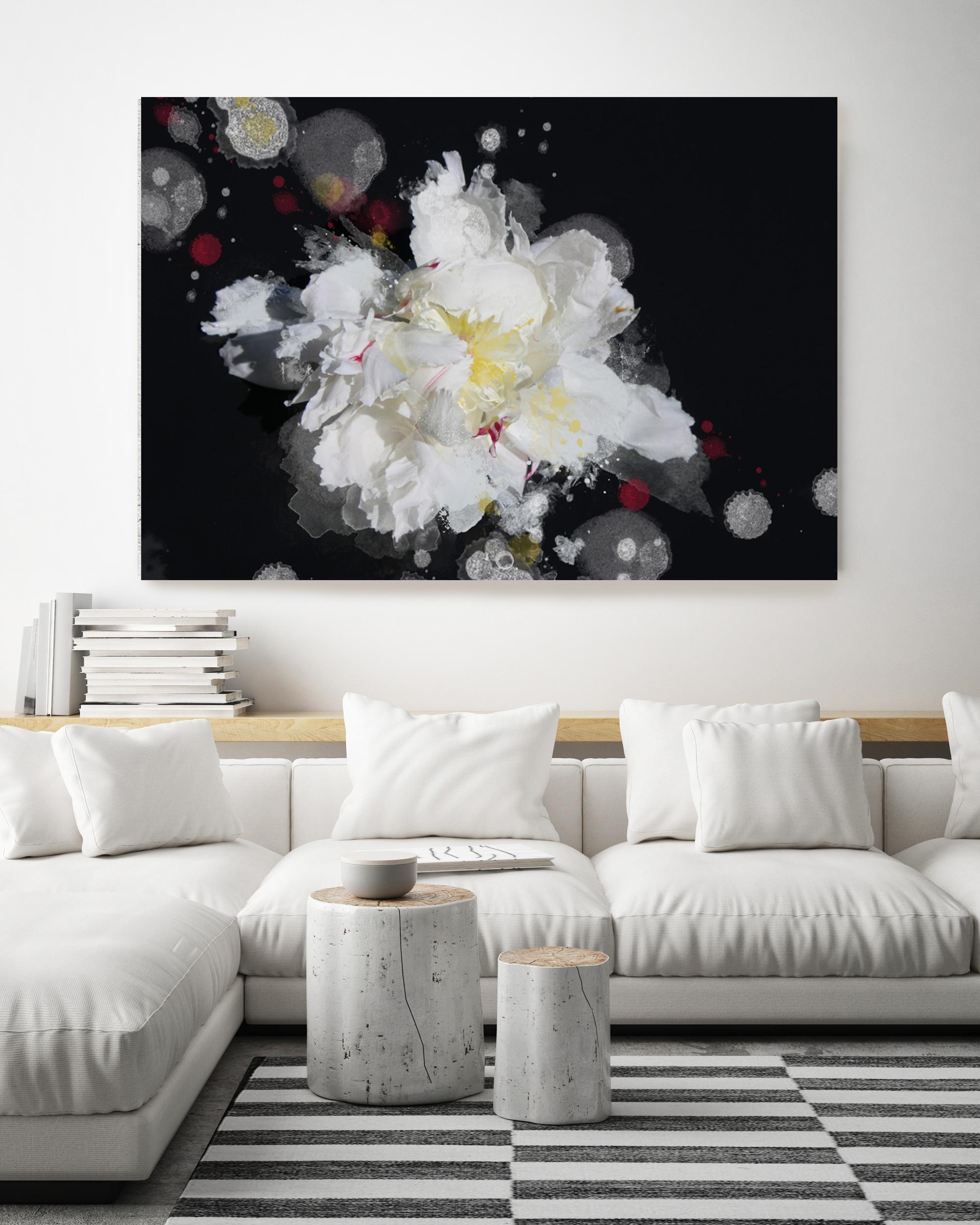   Breathless 6, Black White Floral Art Embellished Giclee on Canvas 40H X 60W - Painting by Irena Orlov