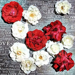 Shabby Chic Flowers 7, Red Floral Canvas Art Print 45x45" 