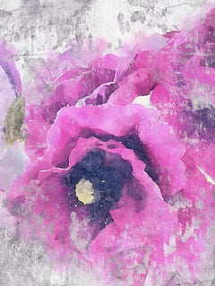 Floral Embrace Pink Rustic Flower Painting Embellished Giclee on Canvas 40wX60h 