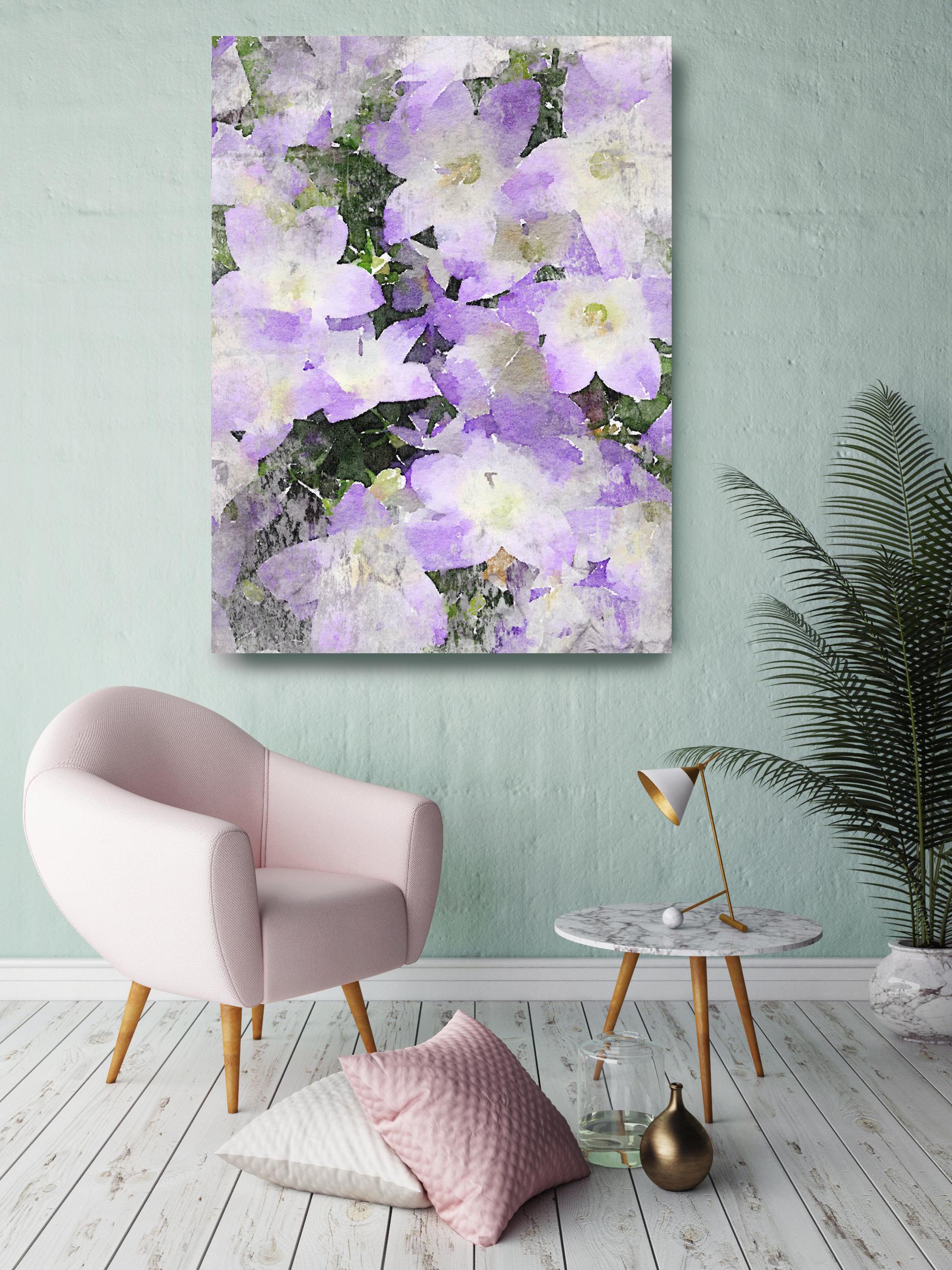 Rustic Purple Flowers Painting Embellished Giclee on Canvas 40wX60h  1