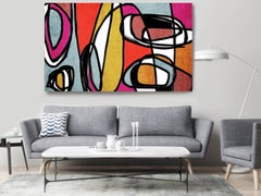 Mid Century Modern Painting Hand Embellished Giclee on Canvas 60W X 40H