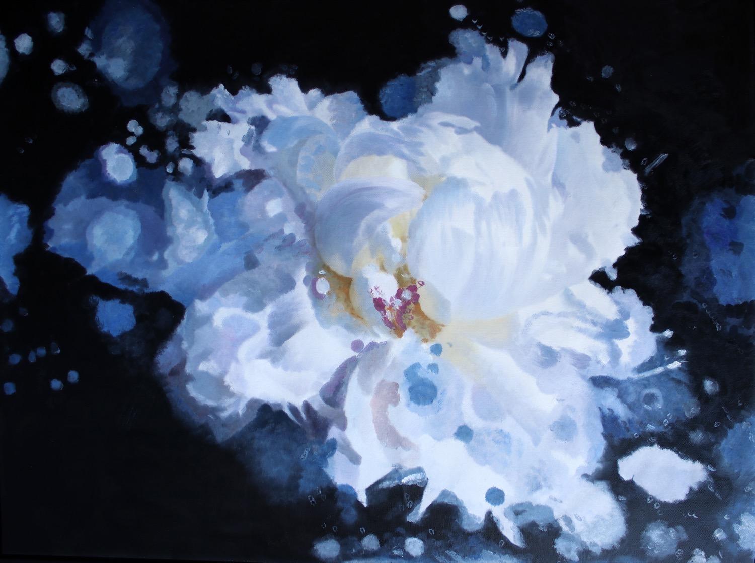 Irena Orlov Still-Life Painting -   Breathless II, Black White Floral Art Embellished Giclee on Canvas 40H X 60W