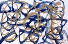 Blue Gold Minimalist t Painting Art on Canvas Textured Giclee 45 x 72 inches