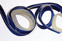 Abstraktes Gemälde auf Leinwand, blau-goldene Kreise, strukturiert, Giclee, 45 x 72 Zoll