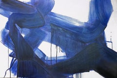 Blaues blaues abstraktes Gemälde Kunst texturiertes Giclee auf Leinwand:: frei inspiriert 65 x 45 Zoll