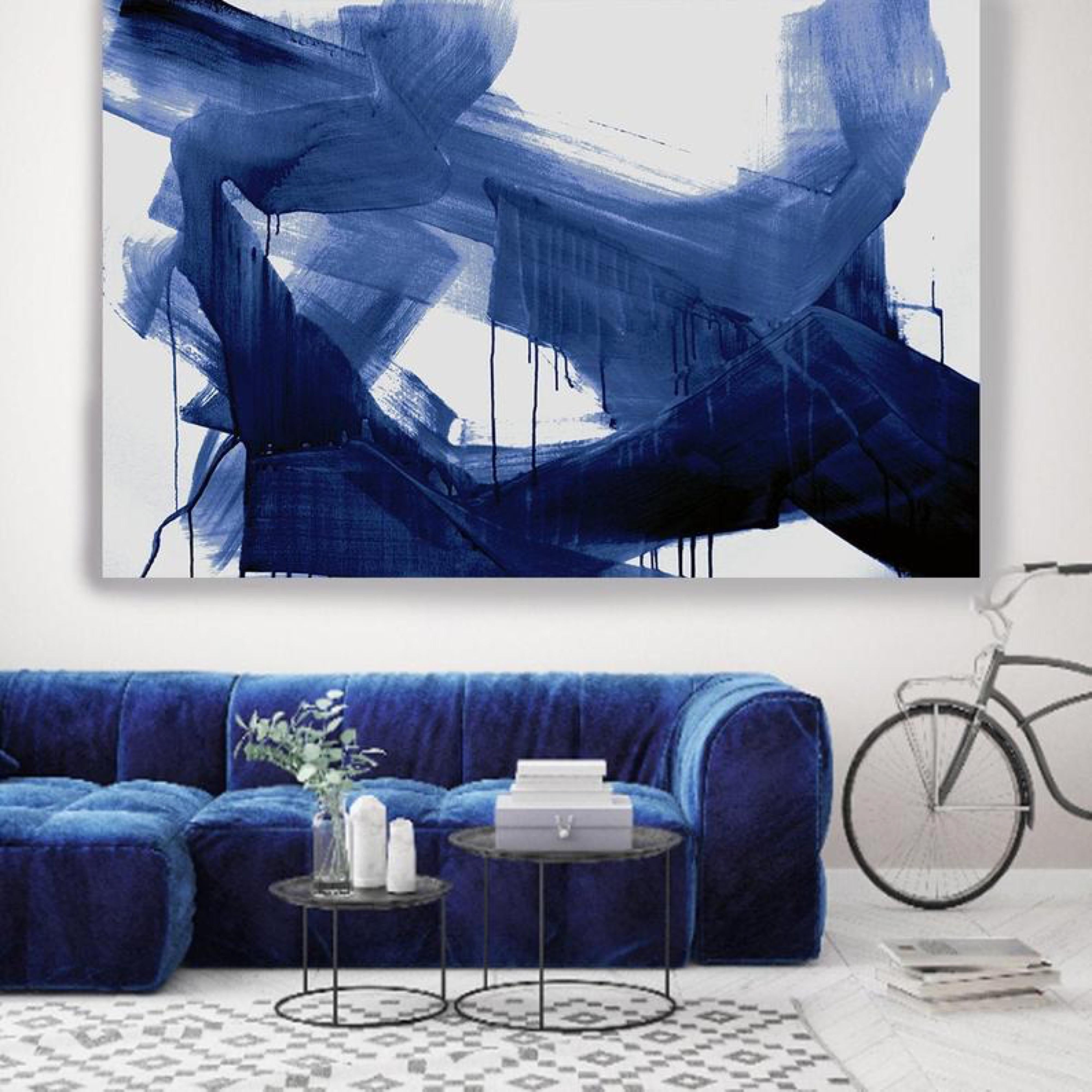 Blue Abstract Painting Art Textured Giclee on Canvas, Free-Spirited 65 x 45 inch 1