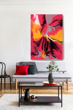 Contemporary Red Black Painting Textured Giclee on Canvas 40x 60" Brightly